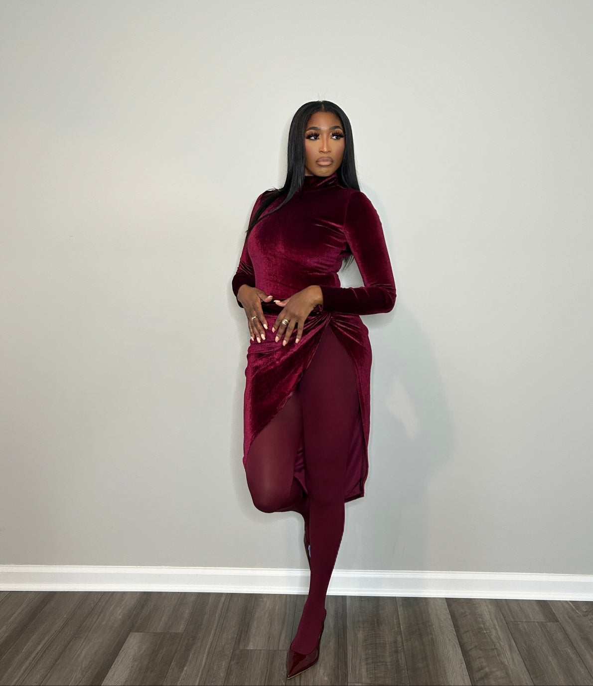 Fine Wine Velvet Skirt Set (Red Wine)