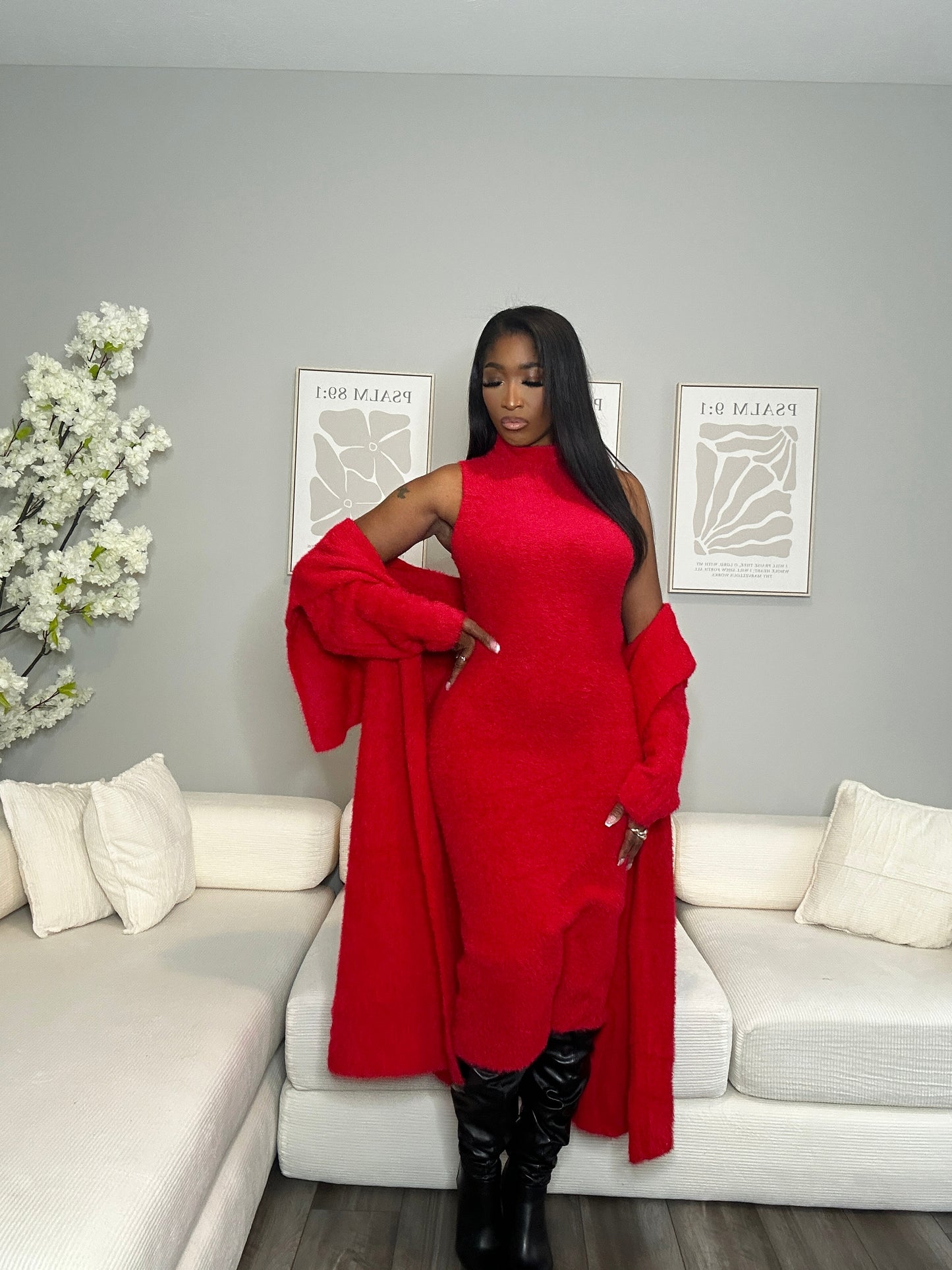 Boss Up Cardigan Dress Set (Red)