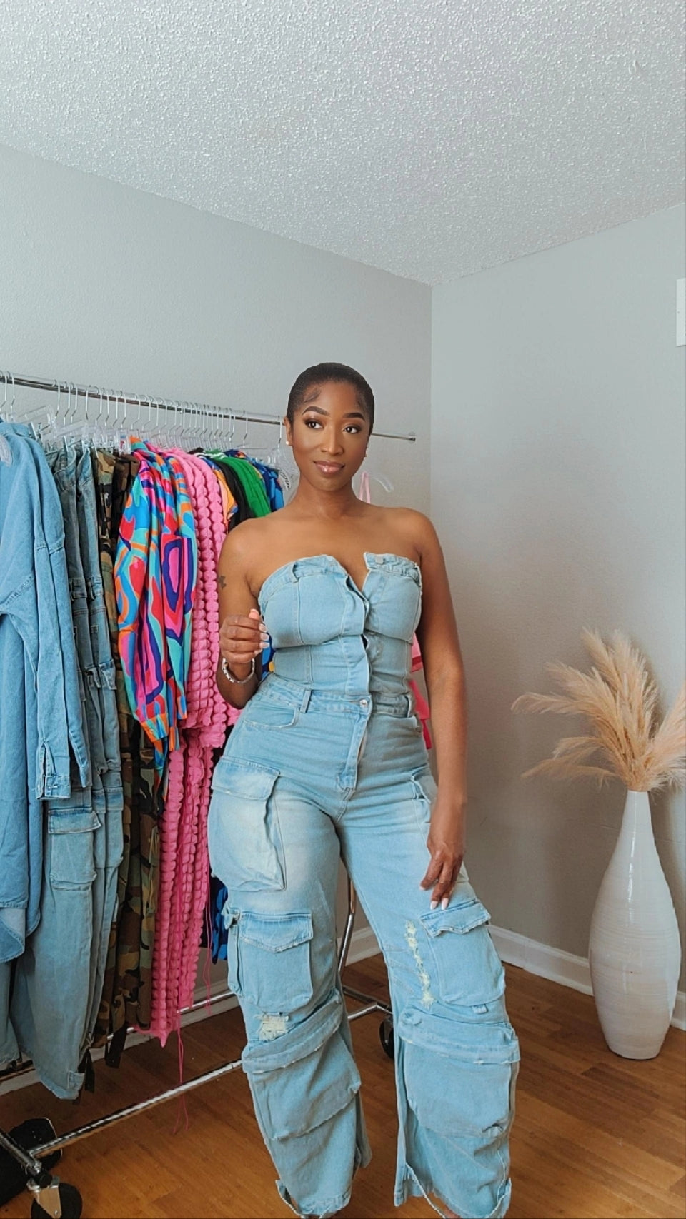 Lightwash Cargo Denim Jumpsuit