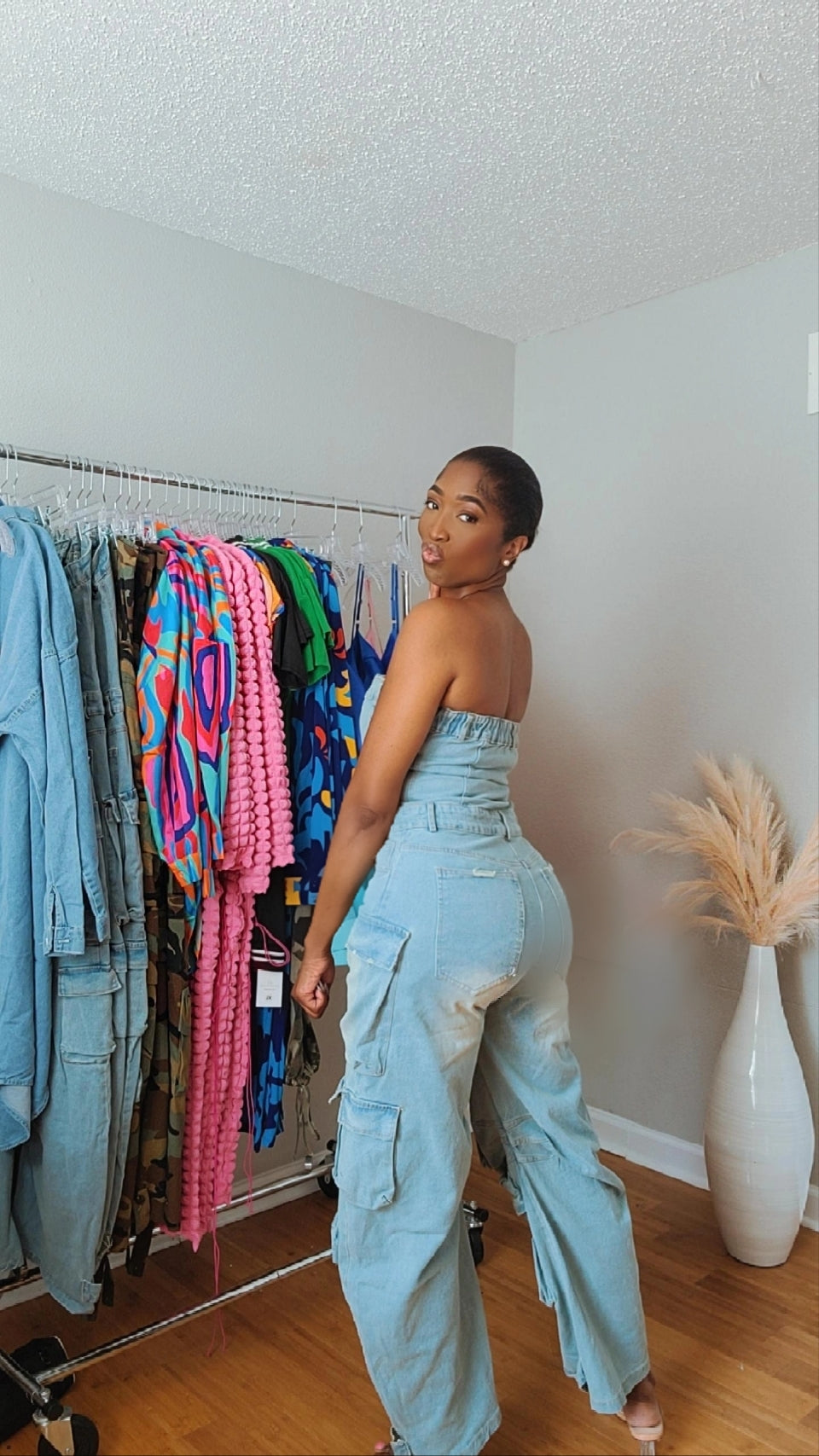 Lightwash Cargo Denim Jumpsuit
