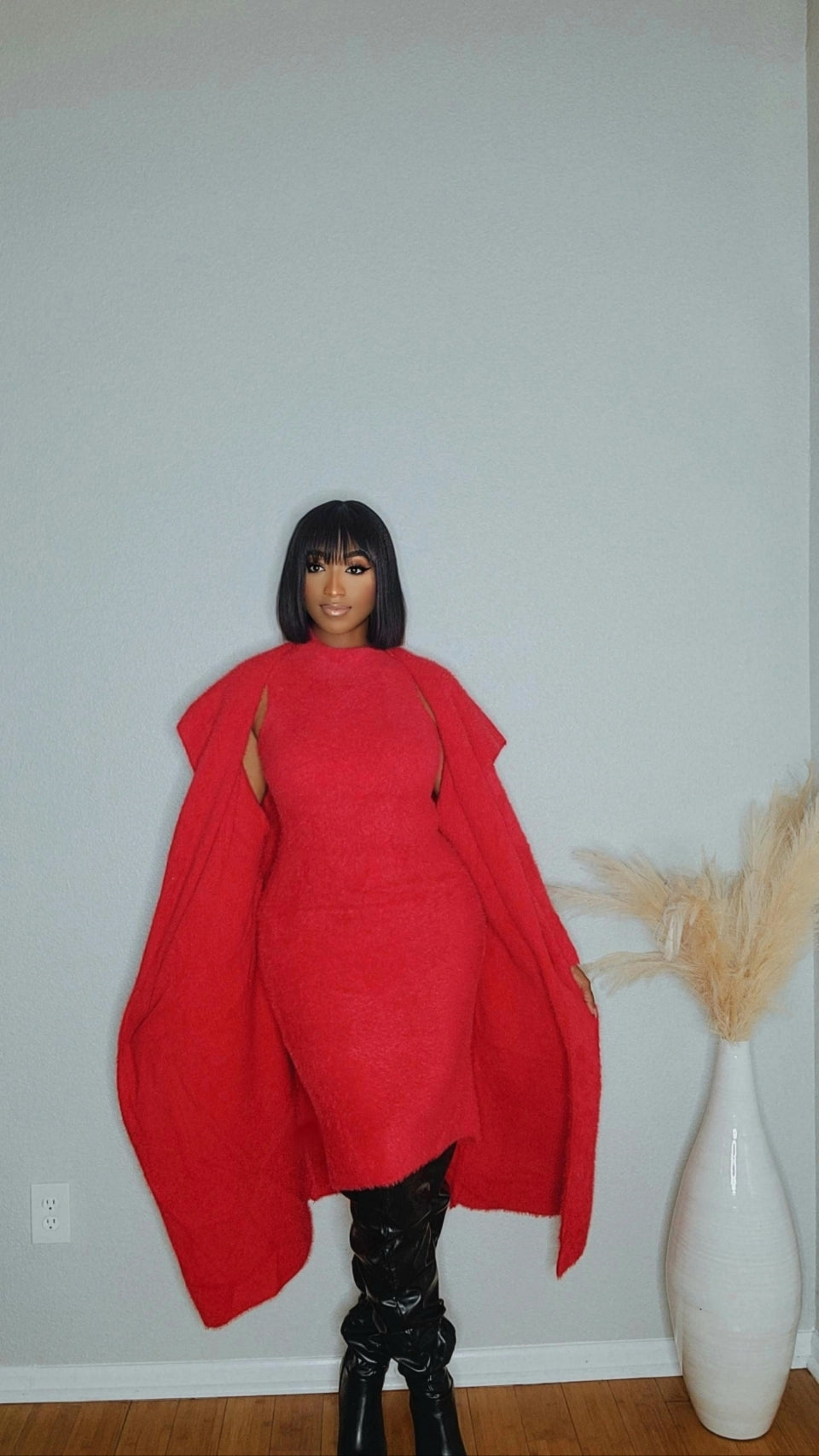 Boss Up Cardigan Dress Set (Red)