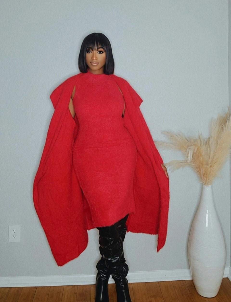 Boss Up Cardigan Dress Set (Red)