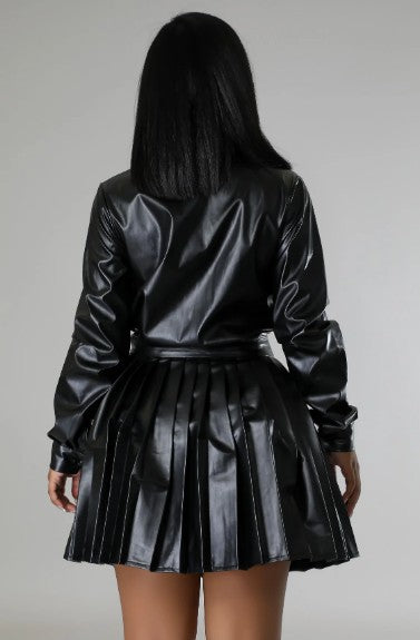 Faux Leather Skirt Set (Black)