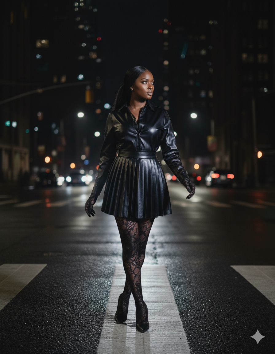 Faux Leather Skirt Set (Black)