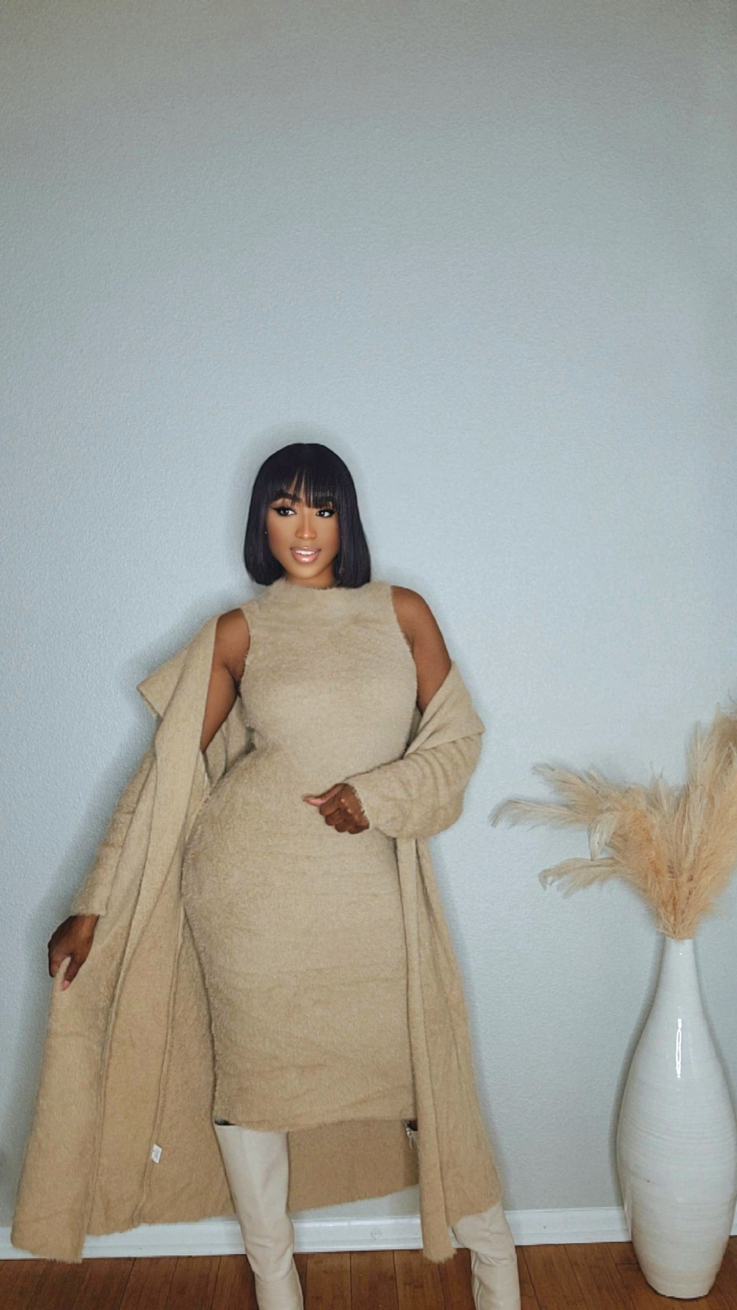 Boss Up Cardigan Dress Set (Taupe)