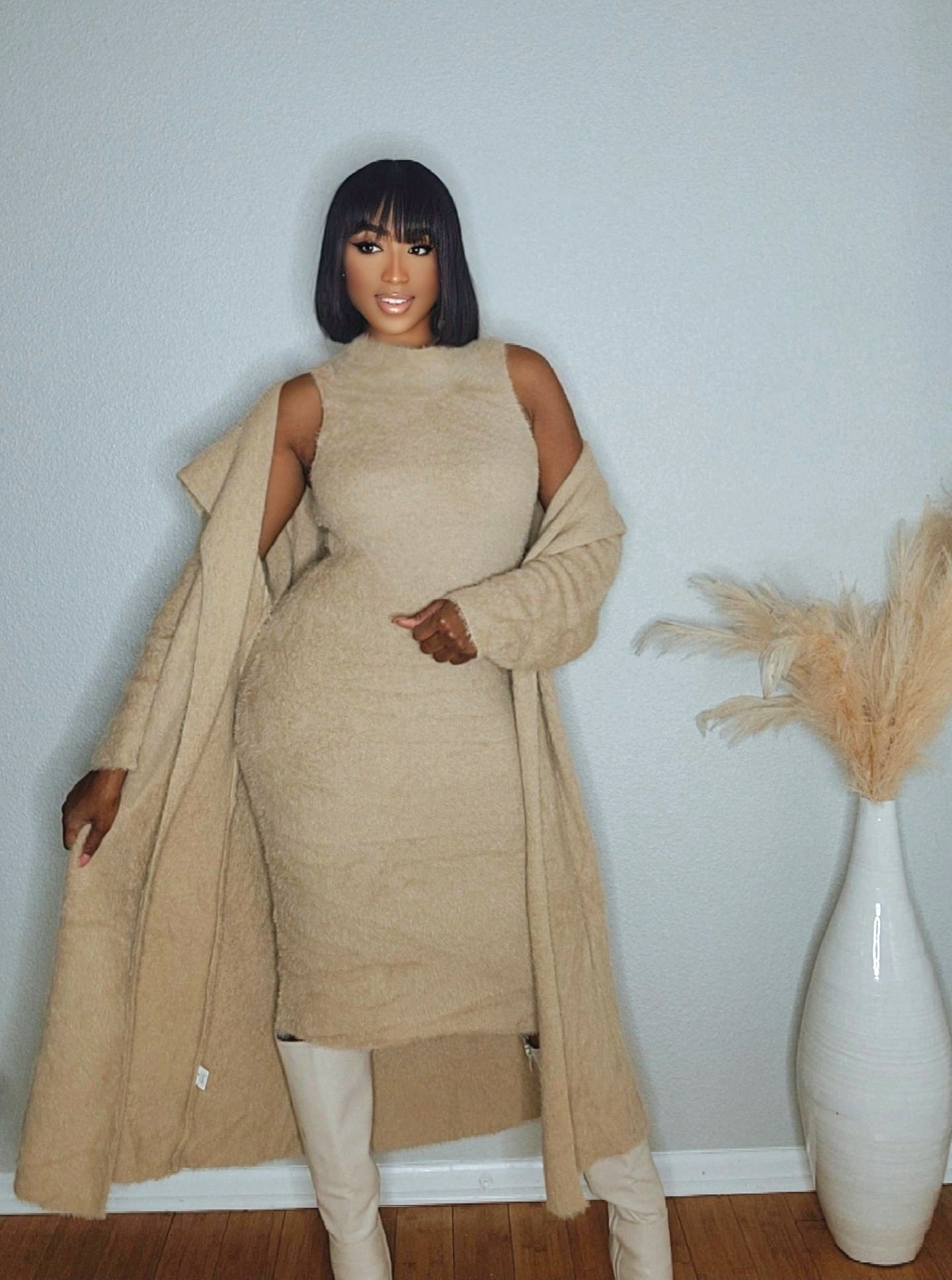 Boss Up Cardigan Dress Set (Taupe)