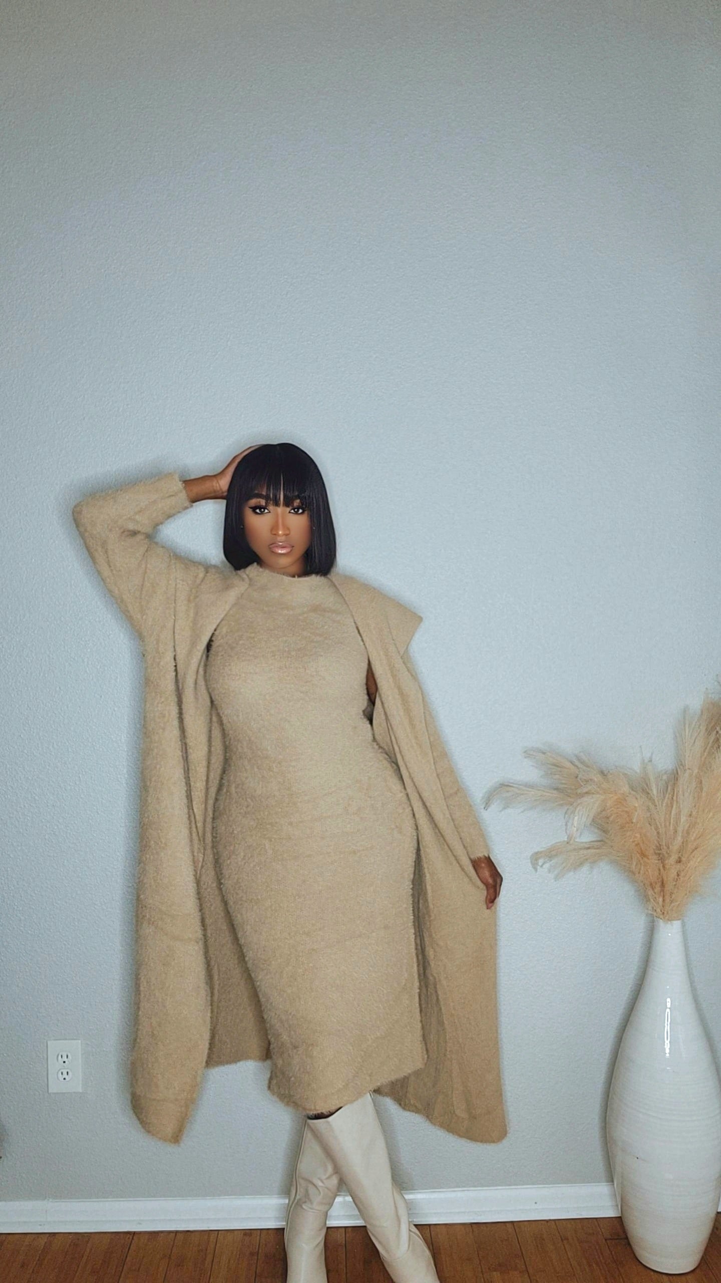 Boss Up Cardigan Dress Set (Taupe)
