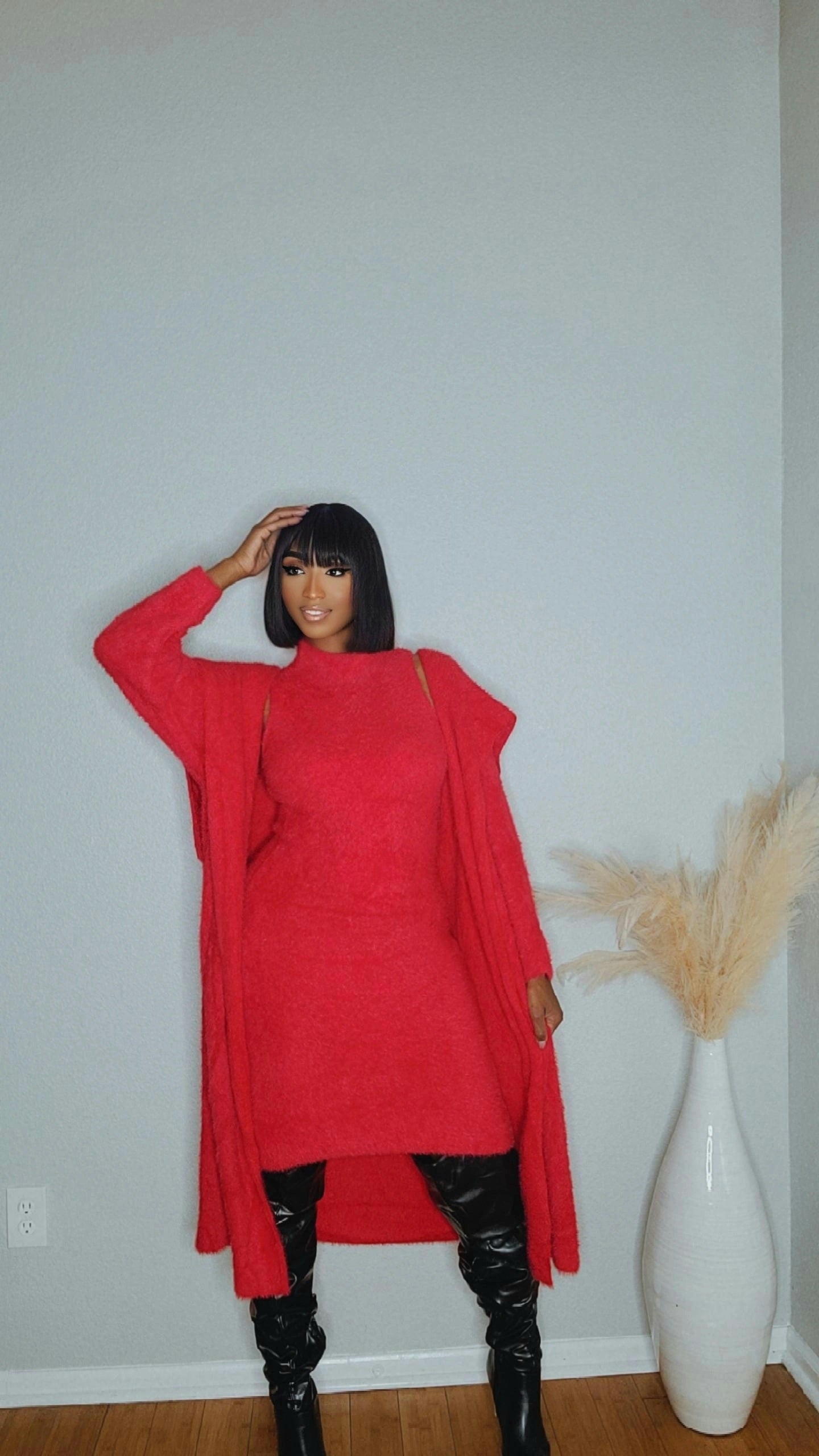 Boss Up Cardigan Dress Set (Red)