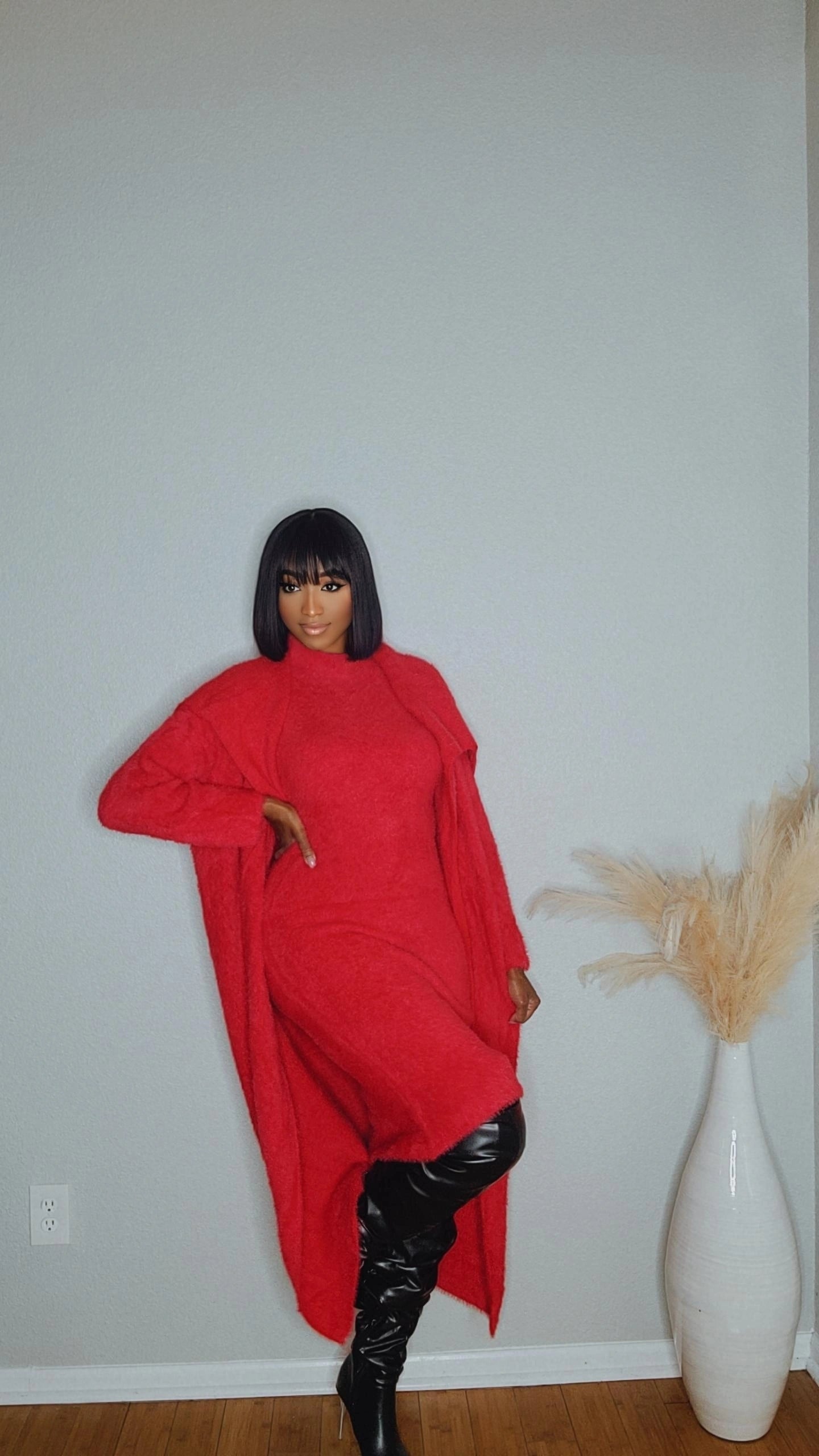 Boss Up Cardigan Dress Set (Red)