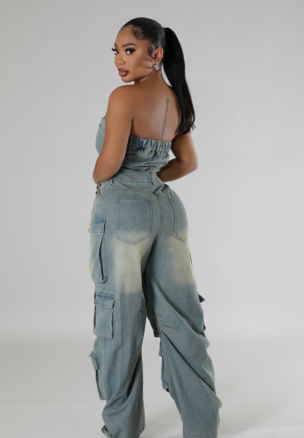 Lightwash Denim Cargo Jumpsuit