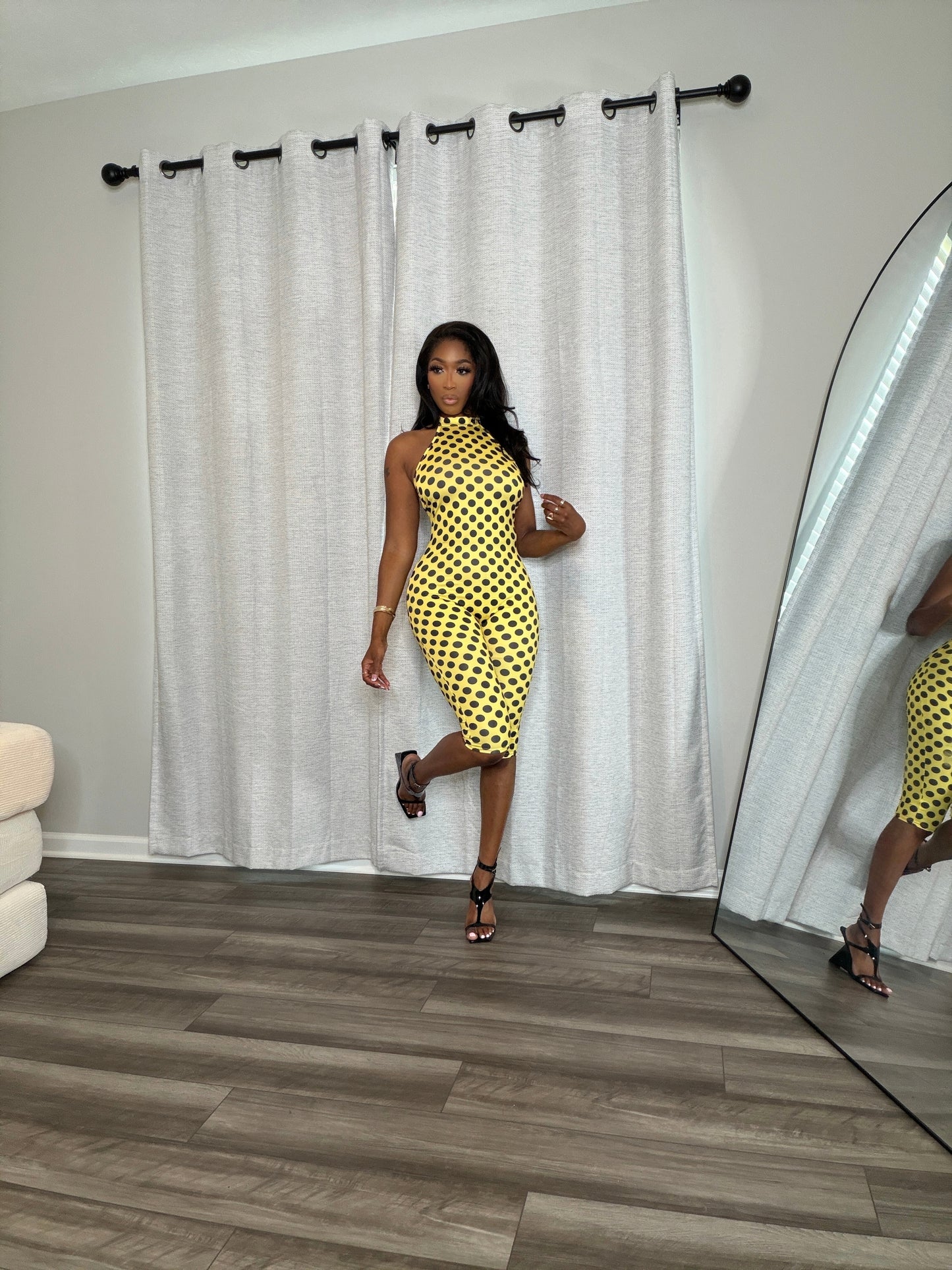Yellow Polka Dot Capri Jumpsuit