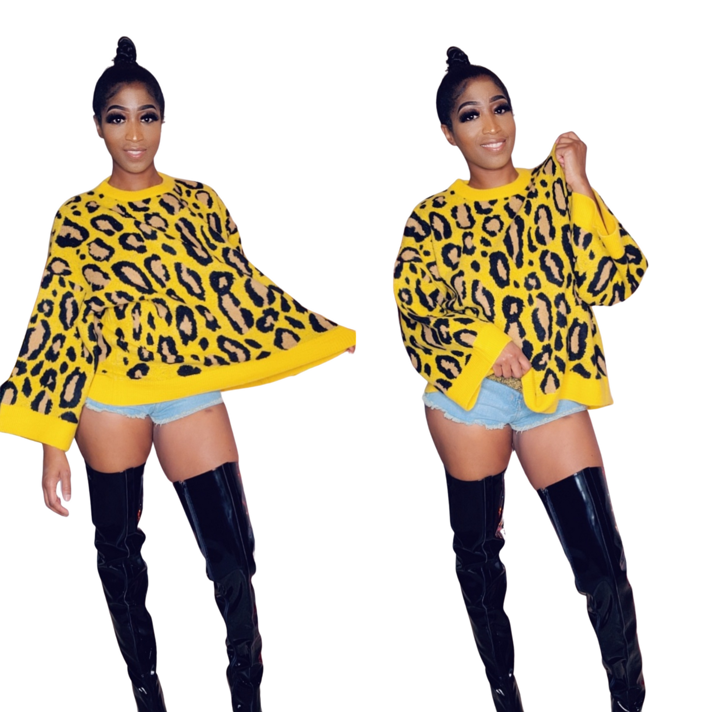 Leopard Oversized Wool Sweater (Yellow)