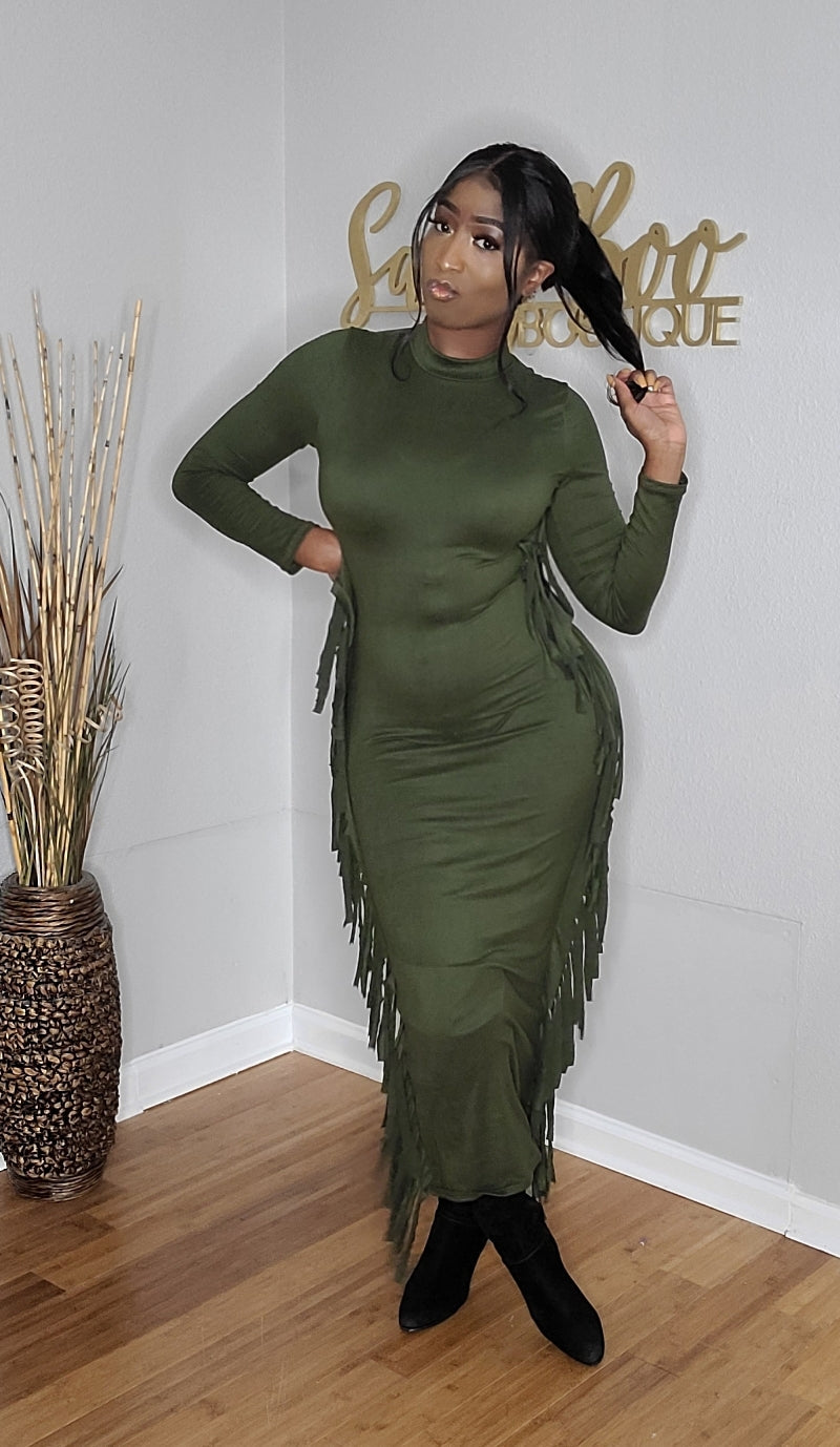 Fringe with Benefits Dress (Olive)