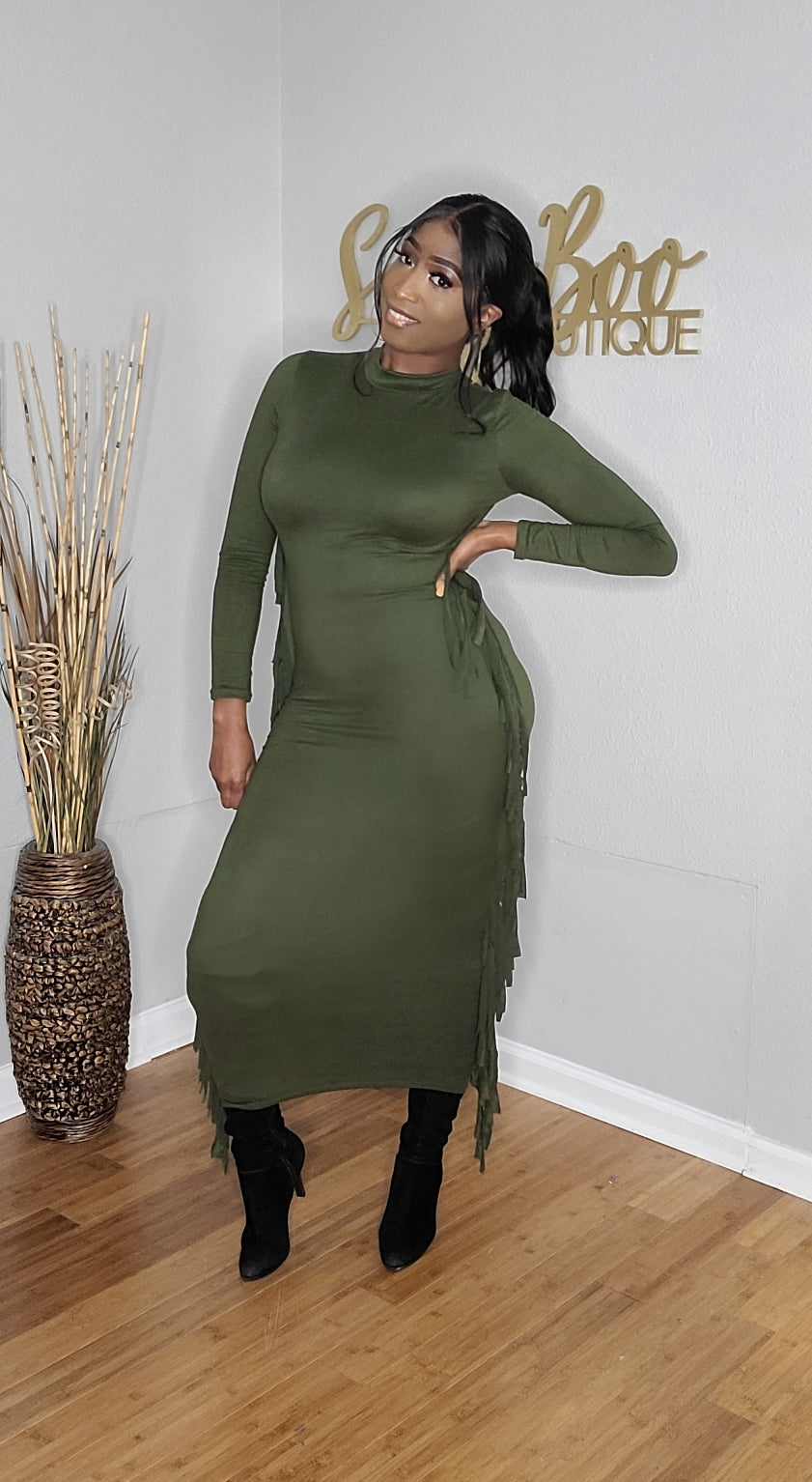 Fringe with Benefits Dress (Olive)