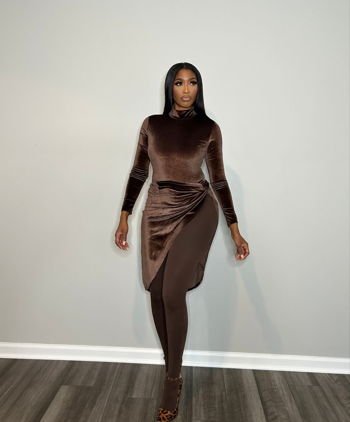 Fine Wine Velvet Skirt Set (Coffee)