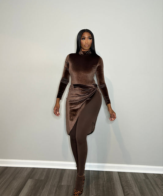 Fine Wine Velvet Skirt Set (Coffee)