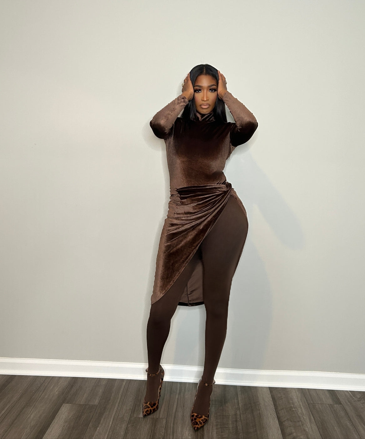 Fine Wine Velvet Skirt Set (Coffee)