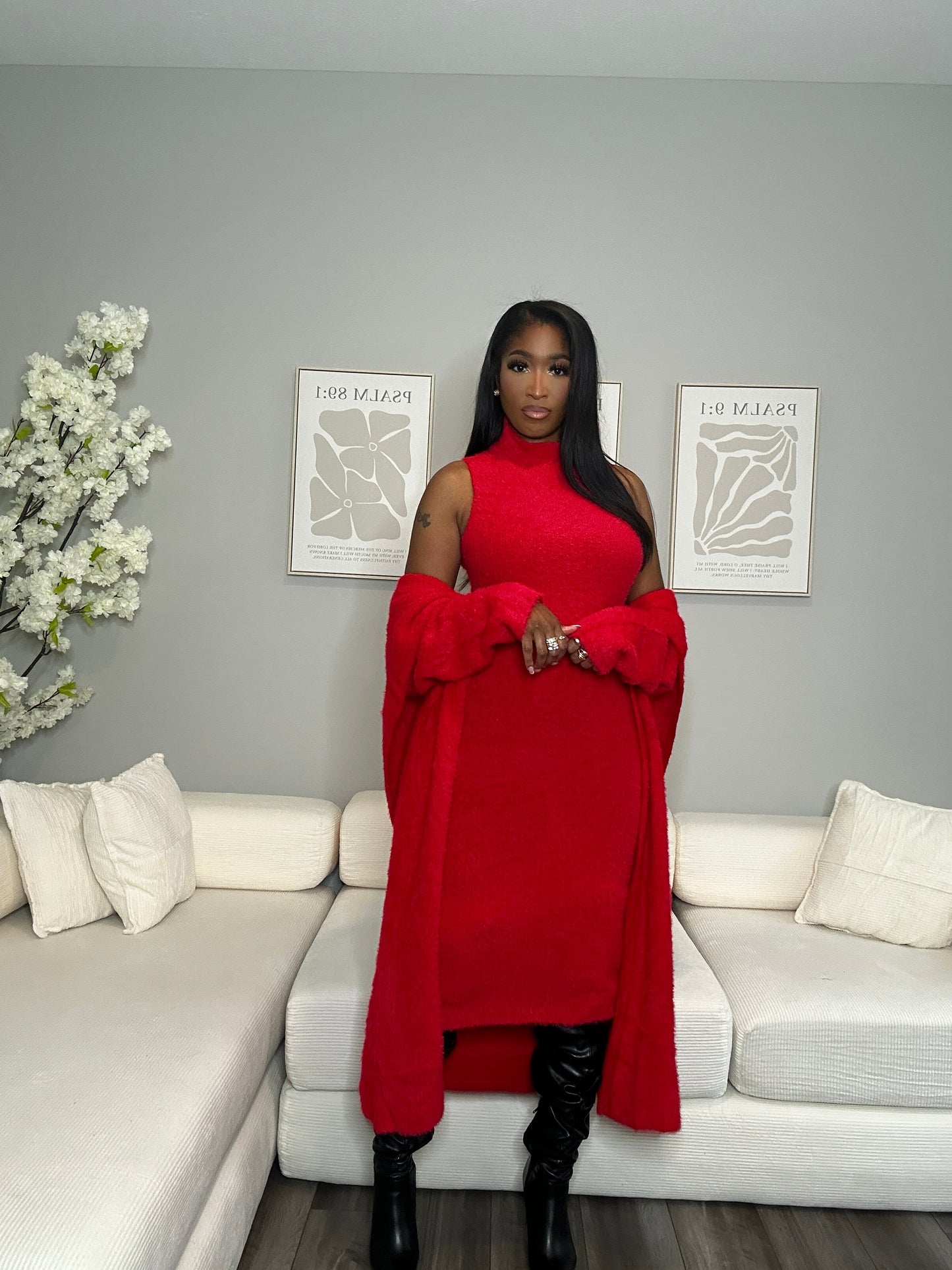 Boss Up Cardigan Dress Set (Red)