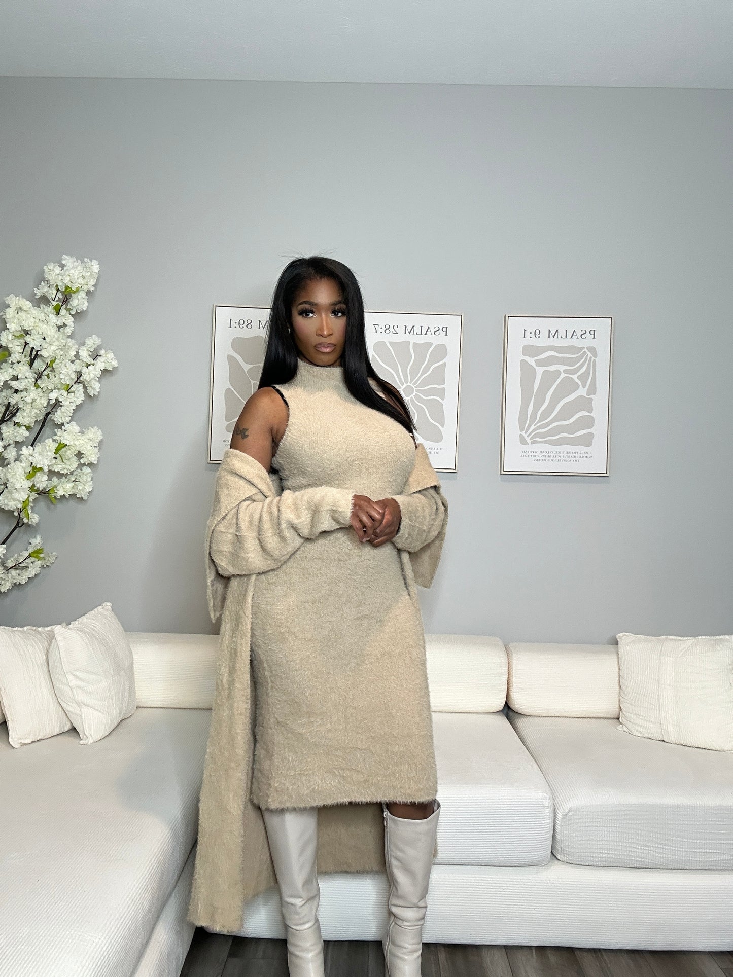 Boss Up Cardigan Dress Set (Taupe)