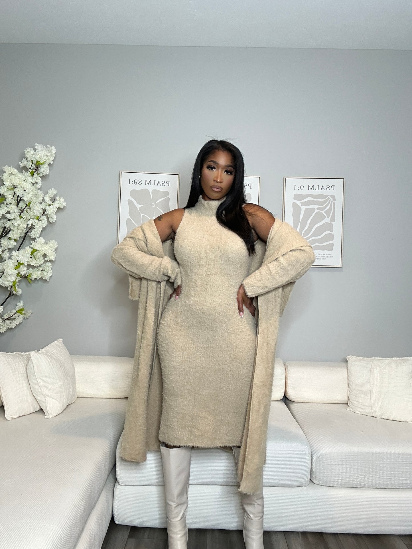 Boss Up Cardigan Dress Set (Taupe)