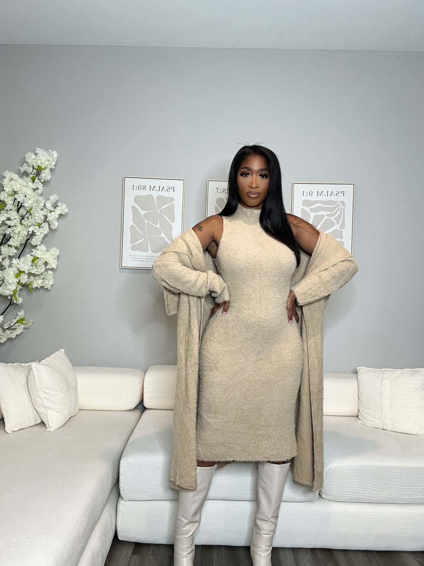 Boss Up Cardigan Dress Set (Taupe)