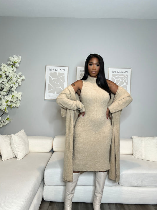 Boss Up Cardigan Dress Set (Taupe)