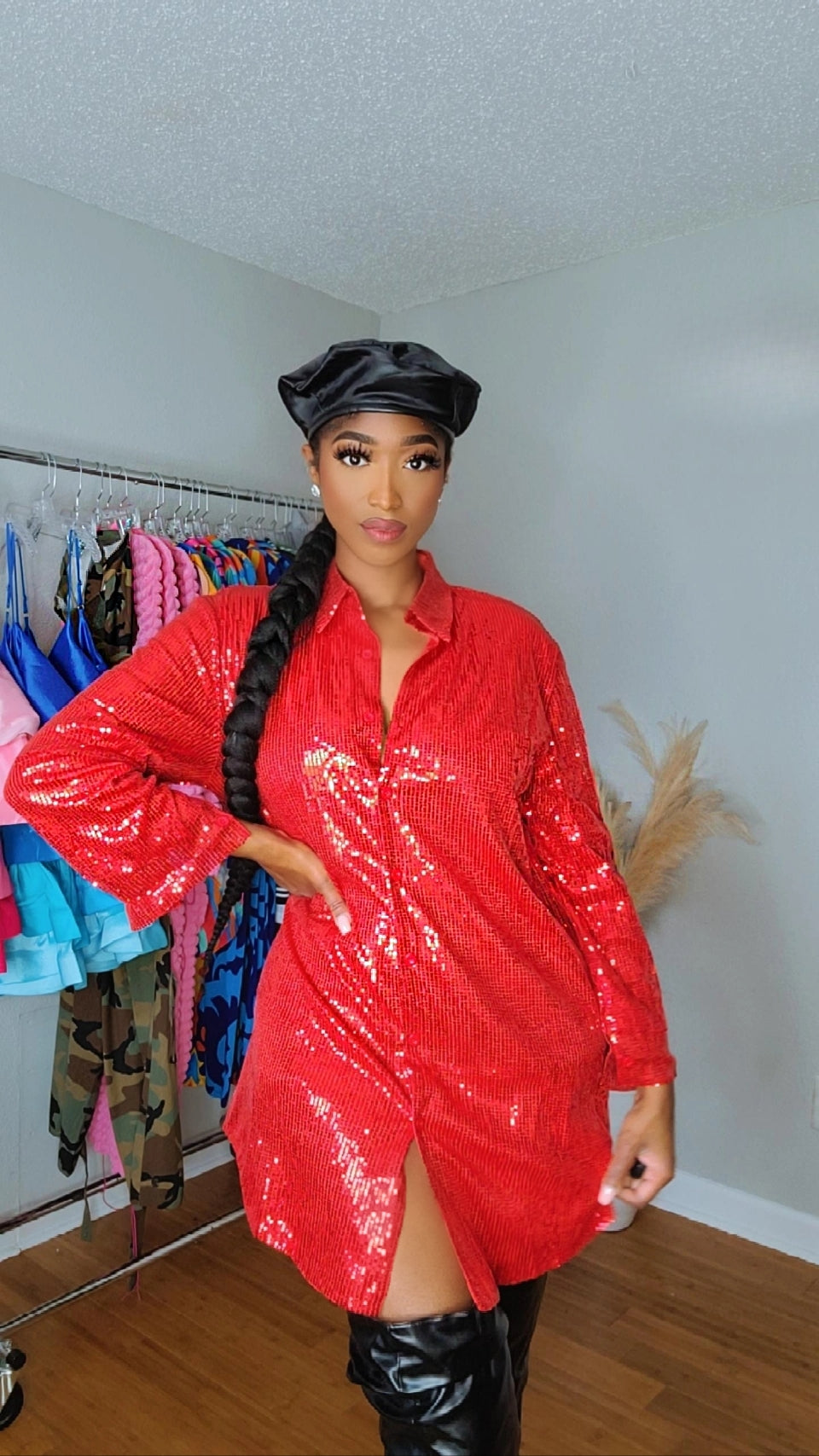The Glamorous Sequin Dress Shirt (Red)