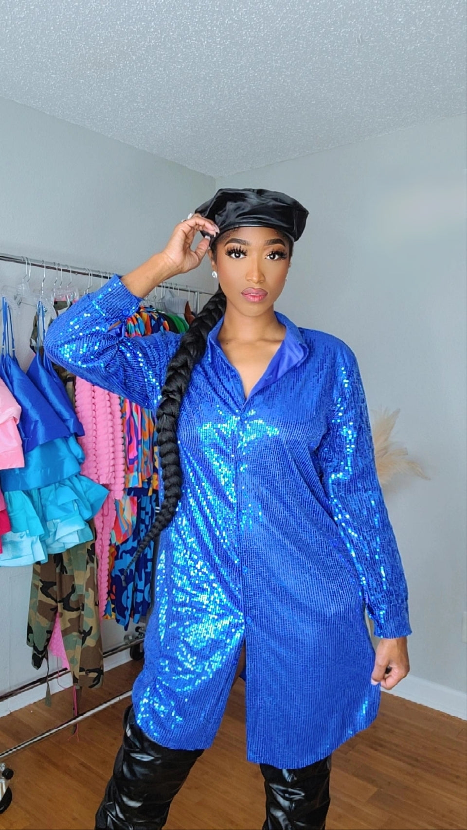 The Glamorous Sequin Dress Shirt (Blue) – The Sassy Boo Boutique