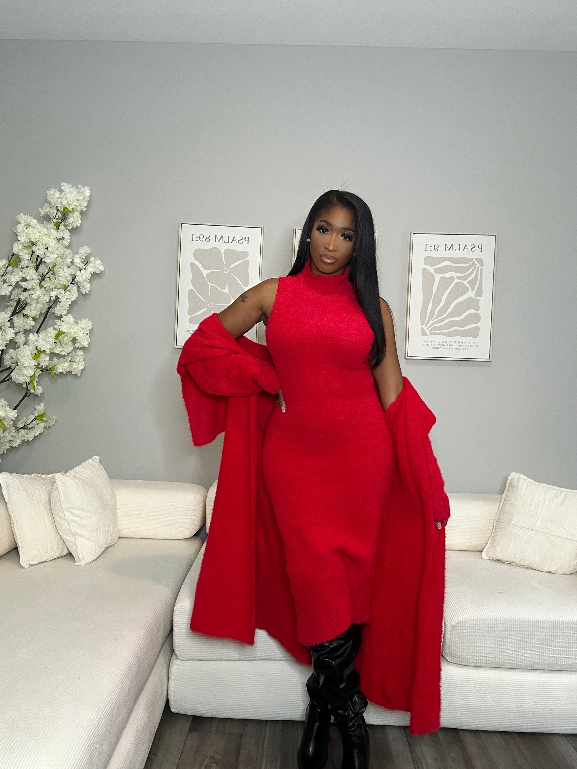 strapless open back dress Boss Up Cardigan Dress Set (Red) – The Sassy Boo Boutique