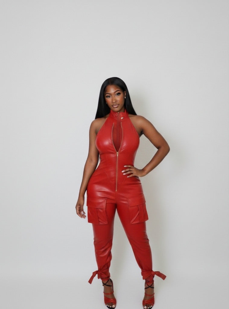 Danger Zone Faux Leather Jumpsuit