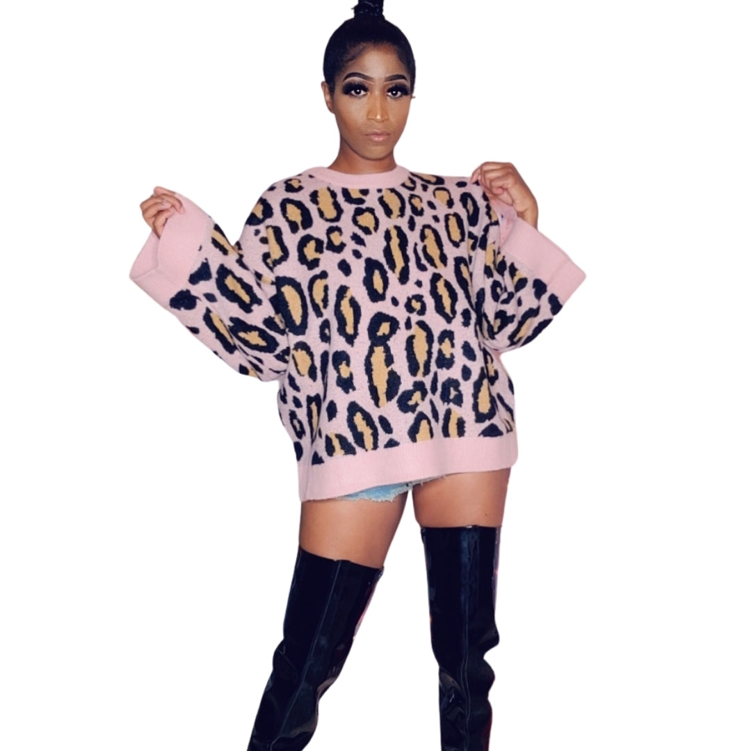 Leopard Oversized Wool Sweater (Blush)