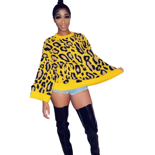 Leopard Oversized Wool Sweater (Yellow)